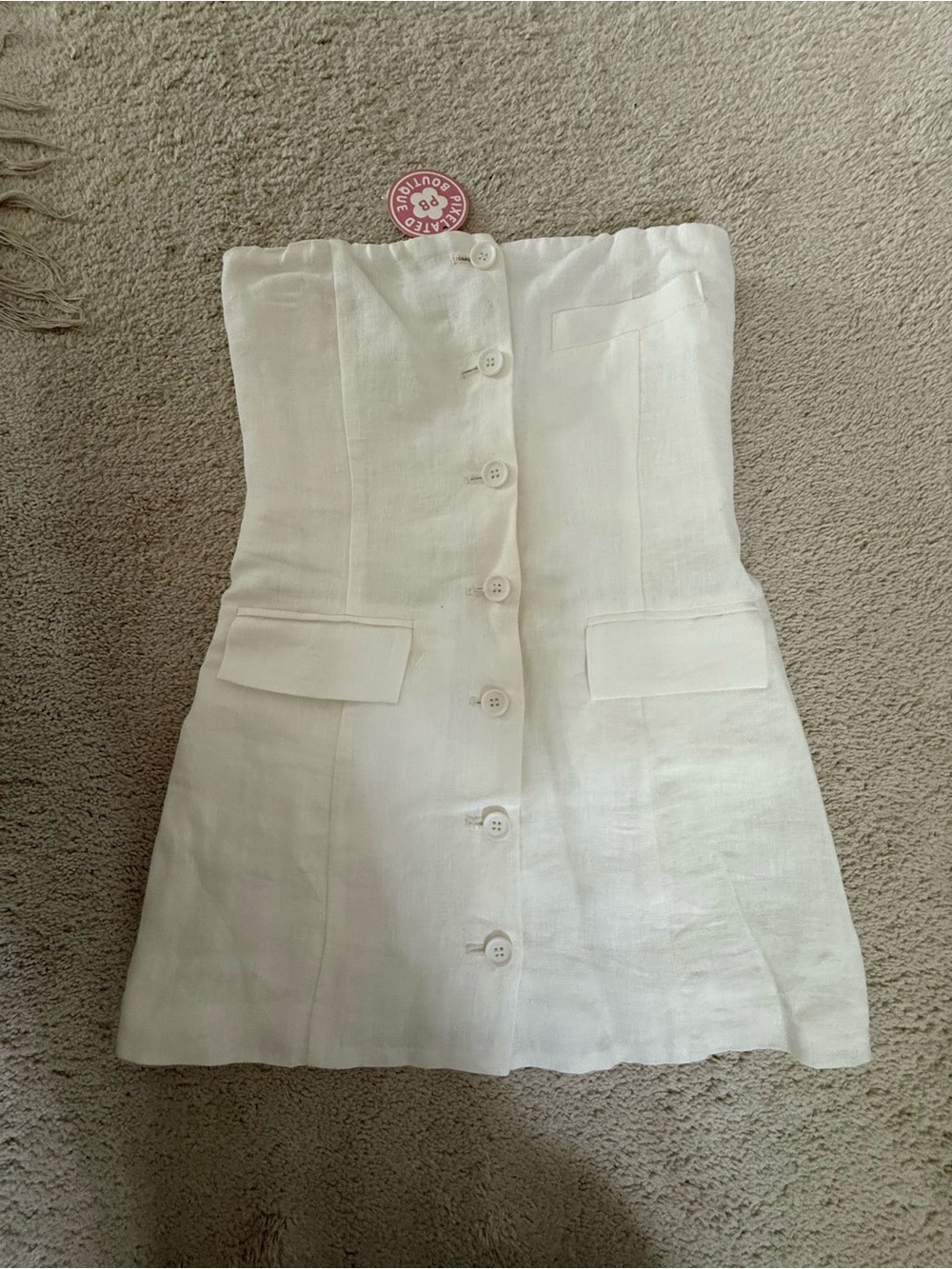 Olivaceous White Strapless Button-Front Mini Dress